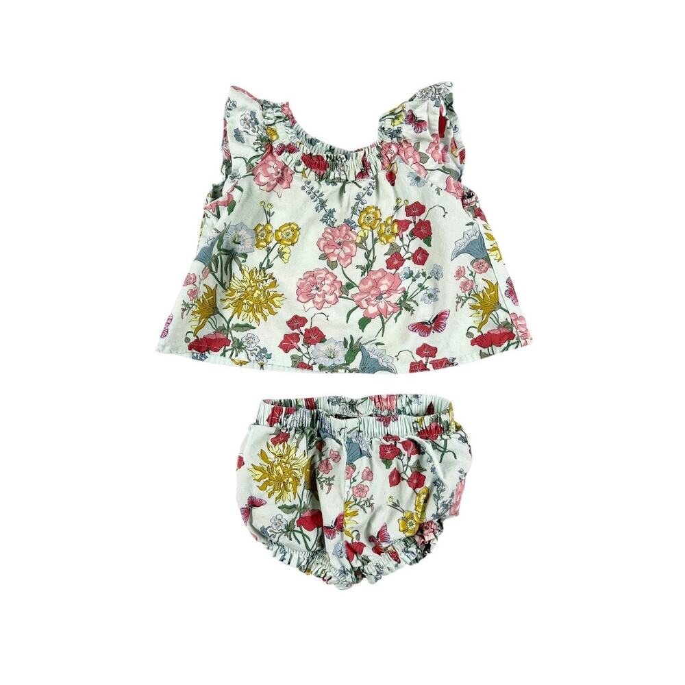 Tea Collection Blue Floral Ruffle Sleeve Set size 3-6 months